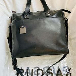 Rudsak Black Lamb Leather Work / Travel Zippered Tote with Detachable Strap